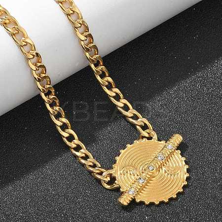 304 Stainless Steel Crystal Rhinestone Flat Round Pendant Twisted Chain Necklaces for Women STAS-Z117-11G-1