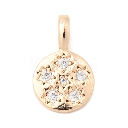 Brass Micro Pave Clear Cubic Zirconia Flat Round with Star Charms KK-A277-32G-1