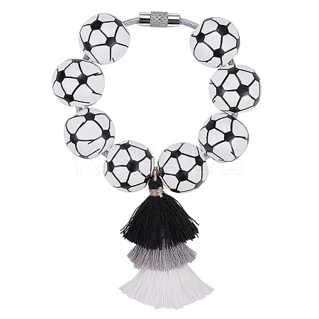 Football Wood Beads Pendant Decoration HJEW-SW00116-1