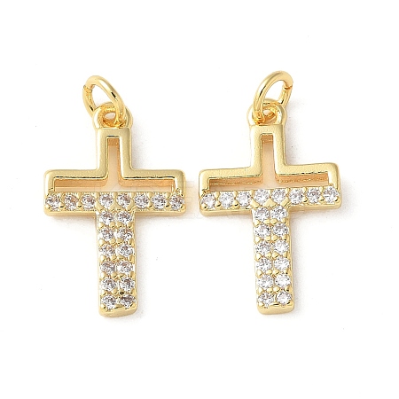 Brass Micro Pave Clear Cubic Zirconia Pendants KK-Q031-35G-03-1
