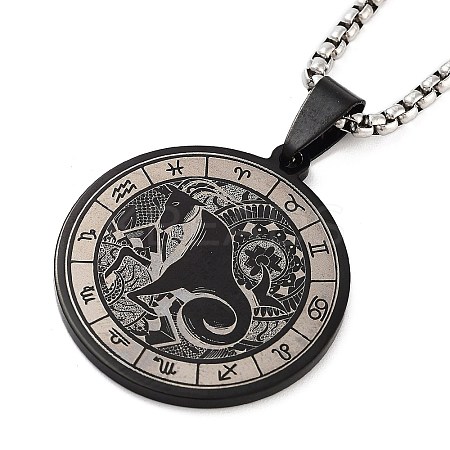 Retro Mandala 201 Stainless Steel Box Chain Constellation Pendant Necklaces for Women Men LS-NJEW-M223-01D-1