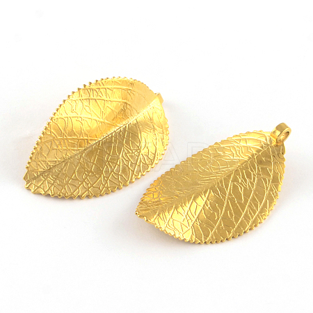 304 Stainless Steel Leaf Pendants STAS-S040-06G-1