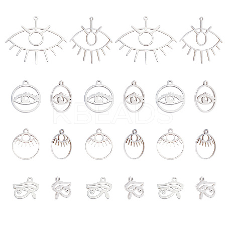 16Pcs 4 Style 201 Stainless Steel Laser Cut Pendants STAS-UN0028-97-1