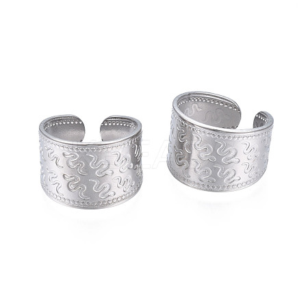 Non-Tarnish 304 Stainless Steel Snake Pattern Open Cuff Ring RJEW-S405-257P-1