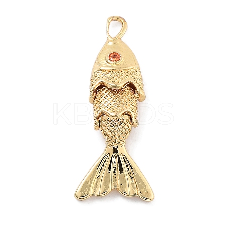 Fish Rack Plating Brass Micro Pave Cubic Zirconia Pendants KK-Z071-72A-01G-1