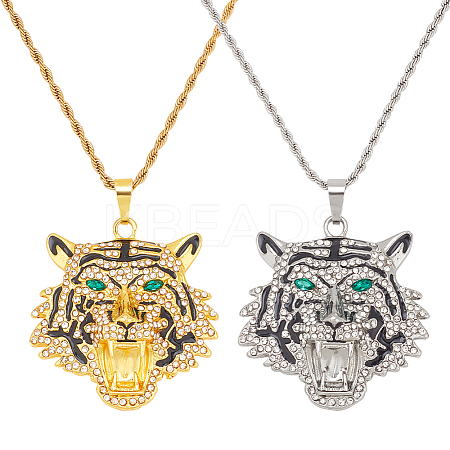 2Pcs 2 Colors Alloy Pendant Necklaces Set with Rhinestone NJEW-AN0001-83-1