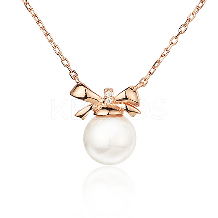 Sweet and Lovely S925 Silver Freshwater Pearl Necklace Butterfly Bow Collar RR3530-1