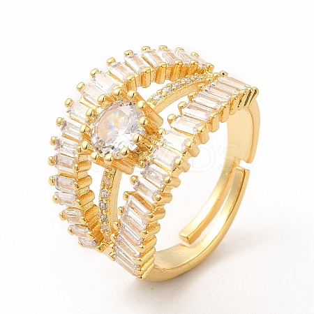 Clear Cubic Zirconia Diamond Adjustable Ring RJEW-F142-01G-1