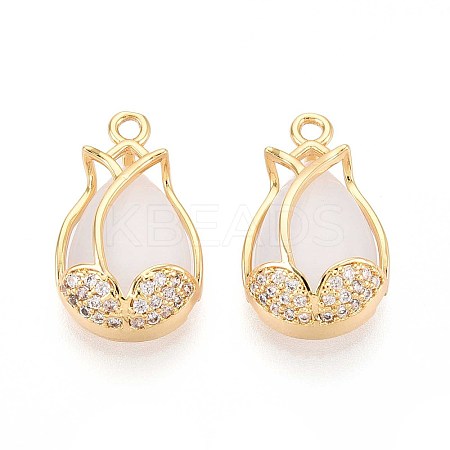 Brass Micro Pave Clear Cubic Zirconia Cat Eye Pendants KK-T071-16G-A01-1
