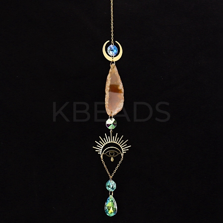 Natural Red Agate Piece & Metal Evil Eye Moon Hanging Ornaments PW-WG66301-06-1