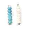 2Pcs 2 Colors Dyed Synthetic Turquoise Rondelle Beaded Pendants PALLOY-JF04623-01-1