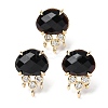 Brass Micro Pave Cubic Zirconia Stud Earring Findings with Natural Black Obsidian KK-Z096-05G-14-1