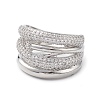 Clear Cubic Zirconia Flower Open Cuff Ring RJEW-C056-10P-2