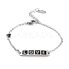 201 Stainless Steel Heart & Rectangle with Word Love Link Bracelets BJEW-B090-02A-2