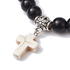 Synthetic Black Stone Round Beaded Stretch Bracelet BJEW-JB09745-02-3