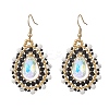 Teardrop Seed Beads & Glass Woven Dangle Earrings EJEW-MZ00682-01-3