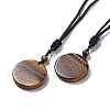 Natural Gemstone Flat Round with Flower of Life Pendant Necklace with Nylon Cord for Women NJEW-P274-02-2