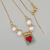 Summer Glass Seed Beaded Square with Heart Pendant Natural Pearl & Brass Beaded Necklaces for Women NC8253-6-1