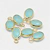 Oval Faceted Golden Tone Brass Glass Charms GLAA-O015-24G-1