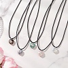 Opalite & Natural Green Aventurine & Tiger Eye & Blue Spot Jasper & Rose Quartz Copper Wire Wrapped Faceted Heart Pendant Black PU Leather Cord Necklaces NJEW-JN05837-1