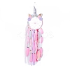 Handmade Unicorn Woven Net/Web with Feather Wall Hanging Decoration HJEW-A001-01A-1