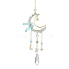 Natural Aquamarine Chips & Brass Moon Pendant Decorations HJEW-TA00066-04-1