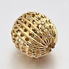Round PVD Vacuum Plating Brass Hollow Filigree Corrugated Beads KK-L049-01-1