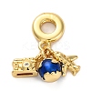 Brass Blue Enamel European Dangle Charms KK-R002-25G-1