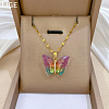 Brass Crystal Rhinestone Resin Glitter Butterfly Pendant 304 Stainless Steel Dapped Chain Necklaces for Women WG45291-02-2