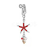 304 Stainless Steel Pave Cubic Zirconia & Plastic Pearl & Natural Shell Starfish Dangle Clip on Belly Rings FS-WG69EA3-03-1