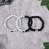 3Pcs 3 Styles Natural Howlite & Frosted Black Stone Beaded Stretch Bracelets Set BJEW-FI0001-21-5