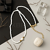 2Pcs 2 Color Rice Natural Pearl & Glass Seed Beaded Necklaces for Women NJEW-GO0001-04B-3