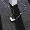 304 Stainless Steel Pave Natural White Shell Heart Pendant Necklaces for Women NJEW-U032-09P-01-1