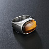 304 Stainless Steel with Natural Tiger Eye Finger Rings for Men FS-WG155DB-02-1