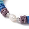 Dyed Natural Lava Rock & Pearl Beaded Stretch Bracelet BJEW-JB09724-4
