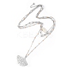304 Stainless Steel & Natural Pearl & Enamel Beads Leaf Pendant 3 Layer Necklaces for Women NJEW-A045-18P-4