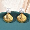 Shell Shape 304 Stainless Steel Acrylic Imitation Pearl Dangle Stud Earrings EJEW-B156-11G-1