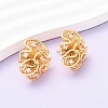 Flower Brass Micro Pave Clear Cubic Zirconia Stud Earrings EJEW-D346-01G-1