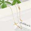Ion Plating(IP) 304 Stainless Steel Religion Curved Cross Pendant Cable Chain Necklaces for Women NJEW-P320-13G-1