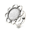 Vintage Adjustable Iron Finger Ring Components Alloy Flower Cabochon Bezel Settings X-PALLOY-O039-25AS-1
