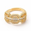 Clear Cubic Zirconia Octagon Adjustable Ring RJEW-H134-01G-2