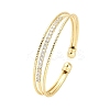 Brass Micro Pave Clear Cubic Zirconia 3-Line Open Cuff Bangles for Women BJEW-M312-06G-1