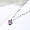 304 Stainless Steel Heart Pendant Necklaces with Amethyst Rhinestone for Women GE0081-2-1