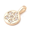 Brass Micro Pave Clear Cubic Zirconia Flat Round with Star Charms KK-A277-32G-2