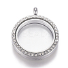 Flat Round Alloy Rhinestone Magnetic Locket Pendants PALLOY-WH0069-01-P-1
