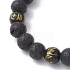 2Pcs 2 Styles Natural Lava Rock & Obsidian Om Mani Padme Hum Round Beaded Stretch Bracelet Sets BJEW-JB12247-5