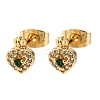 Brass Micro Pave Cubic Zirconia Heart Stud Earrings EJEW-K267-31G-4