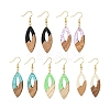 Two Tone Resin & Walnut Wood Horse Eye Dangle Earrings EJEW-JE05504-1