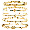 5Pcs Brass & Natural African Turquoise(Jasper) Beads Stretch Bracelets for Women BK1359-1-2