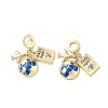 Brass Enamel Airplane & Earth & Passport European Dangle Charms KK-M309-18G-02-1